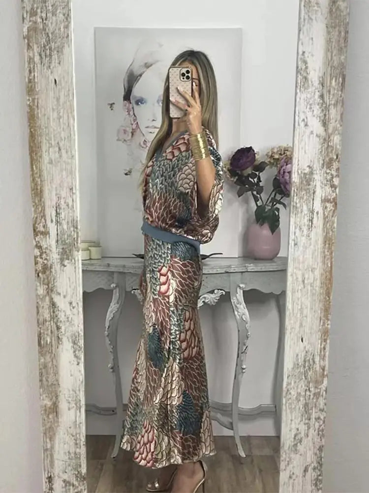 FloraModa Summer Chiffon Print Two-piece Set