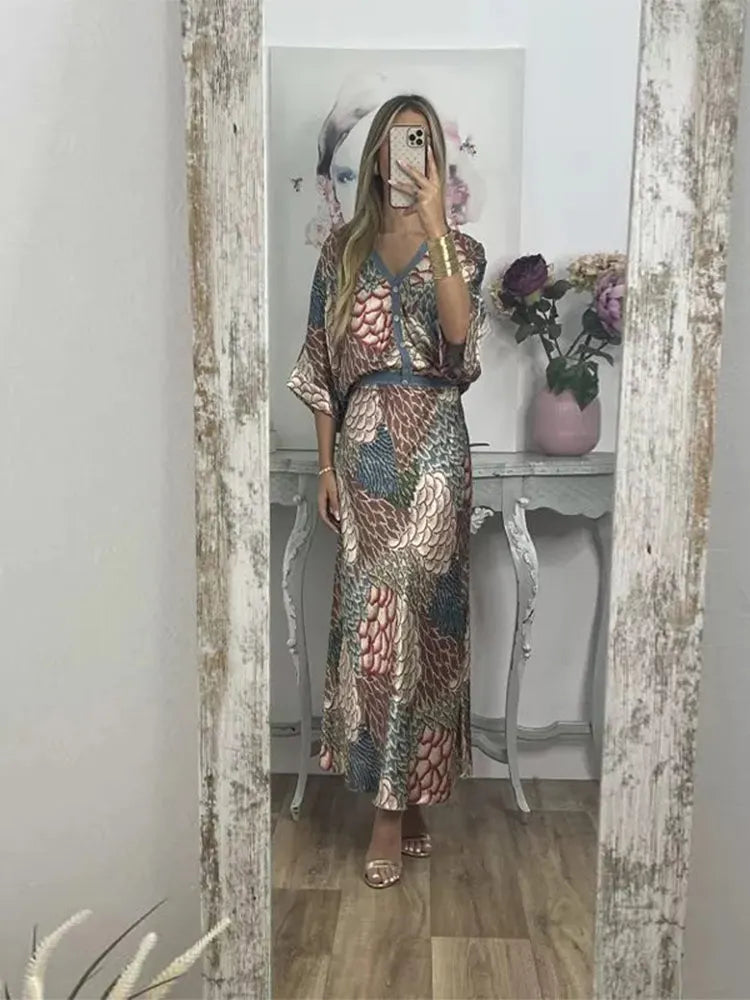 FloraModa Summer Chiffon Print Two-piece Set