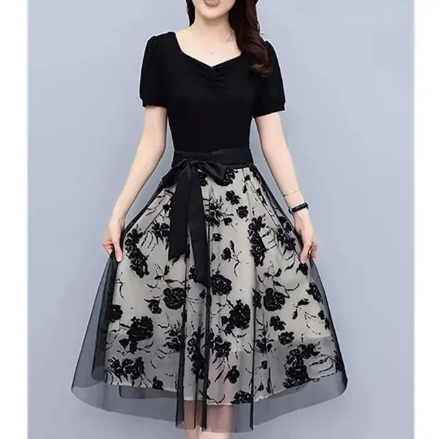 Zomerbries elegante Mesh gesplittete lange Kleid für Damen