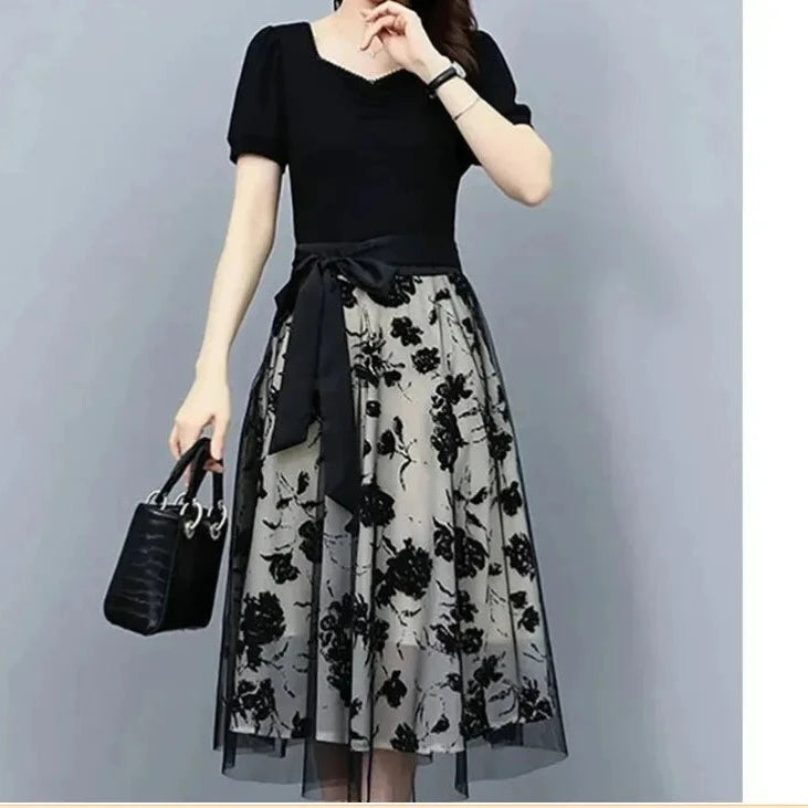 Zomerbries elegante Mesh gesplittete lange Kleid für Damen