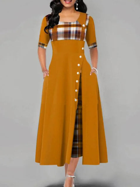 ModePracht Kariertes Vintage Maxikleid für Damen