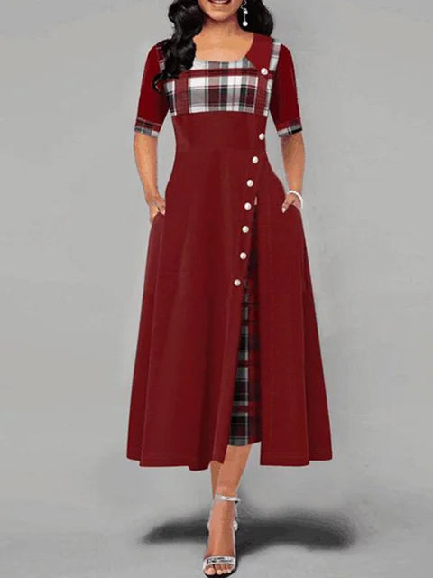 ModePracht Kariertes Vintage Maxikleid für Damen
