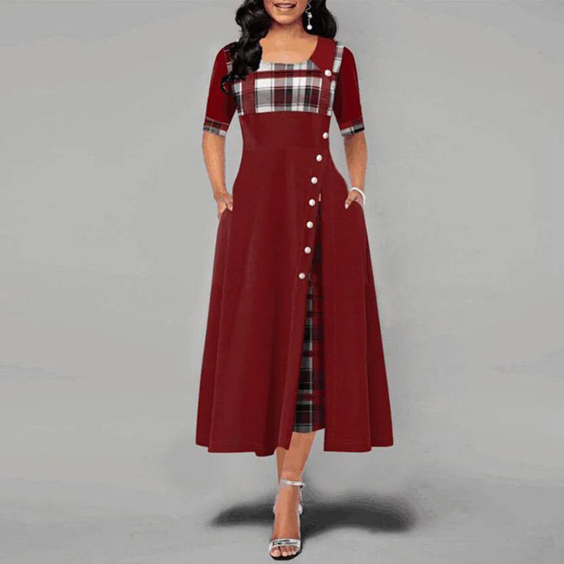 ModePracht Kariertes Vintage Maxikleid für Damen