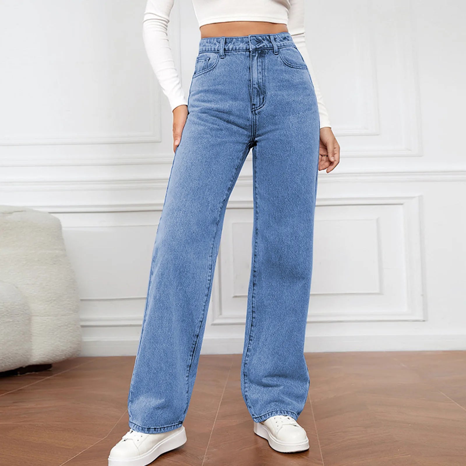 RetroChic Hoge Taille Wijde Pijp Vintage Jeans