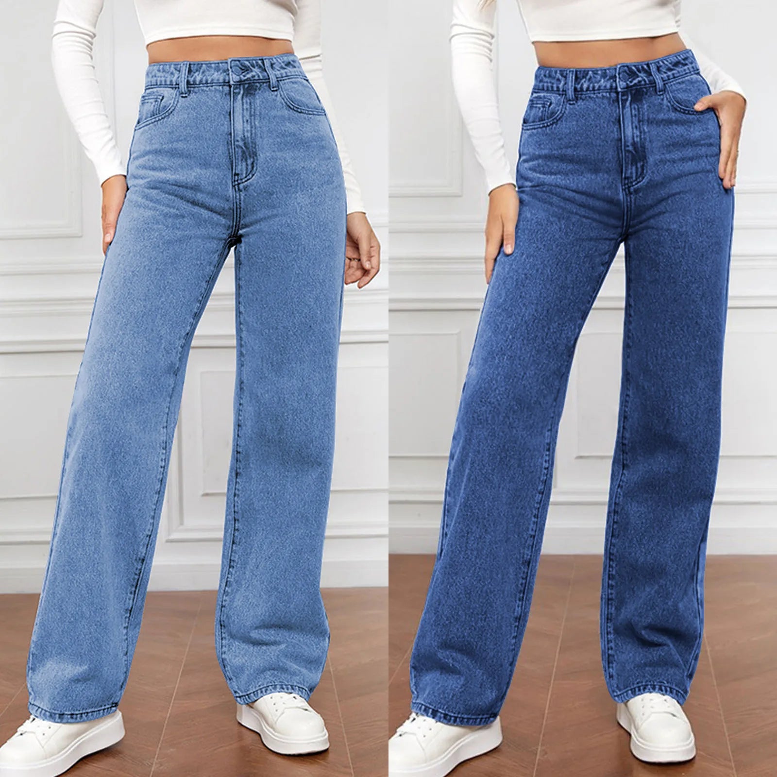 RetroChic Hoge Taille Wijde Pijp Vintage Jeans