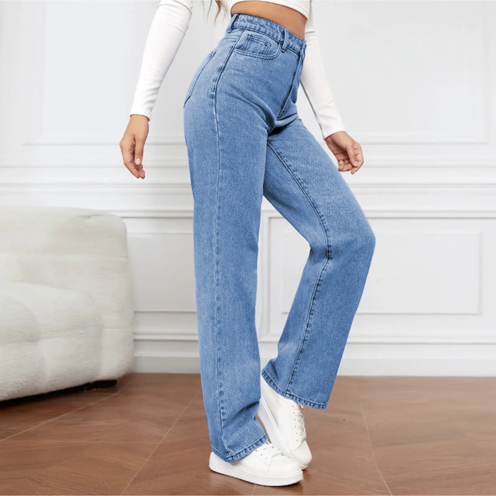 RetroChic Hoge Taille Wijde Pijp Vintage Jeans