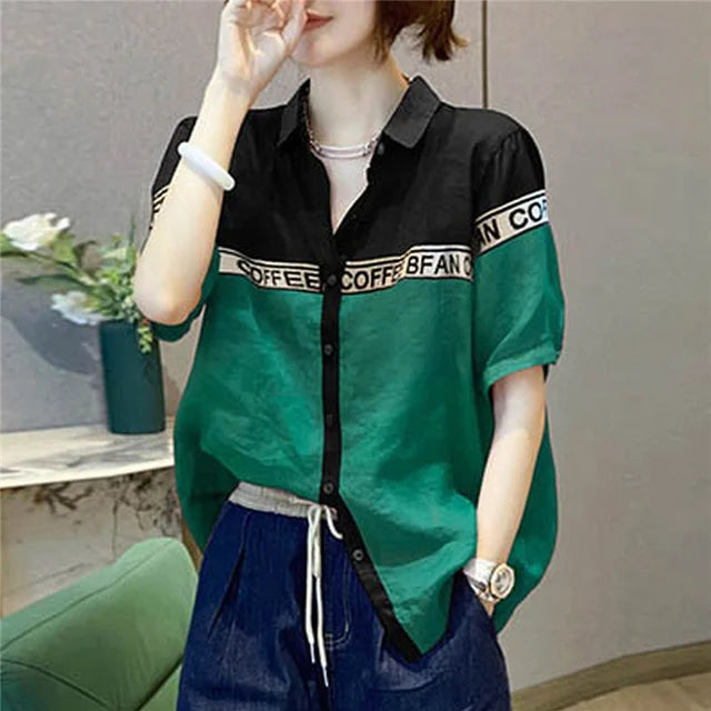 Koreaanse Stijl Letter Print Patchwork Blouse