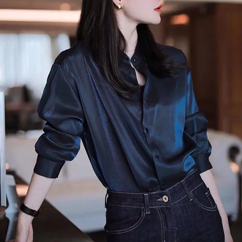 Elegantia Chic Dames Marineblauwe Werkshirt