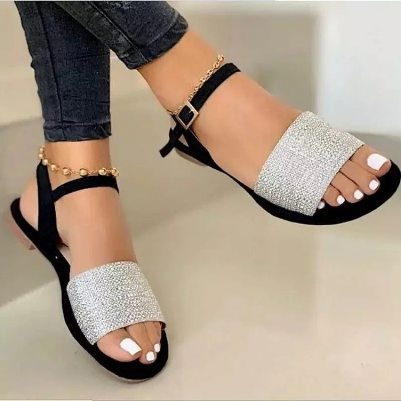 GlamourStep Women's Sandals 2024 of High Quality with One Word Buckle