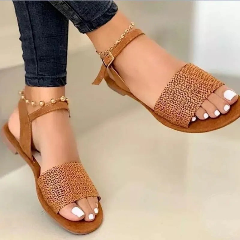 GlamourStep Women's Sandals 2024 of High Quality with One Word Buckle