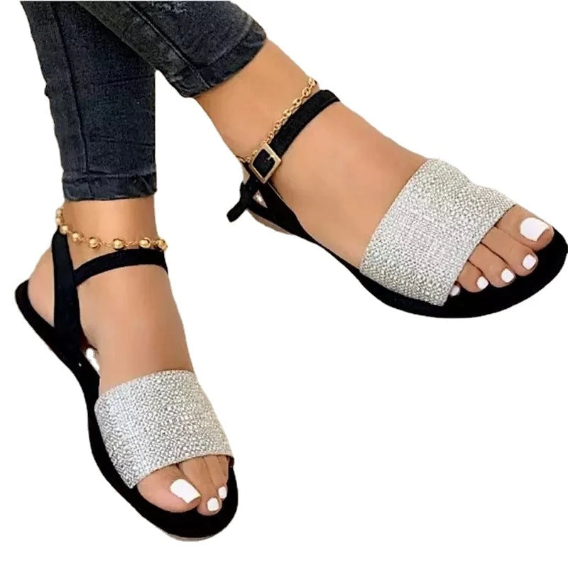 GlamourStep Women's Sandals 2024 of High Quality with One Word Buckle