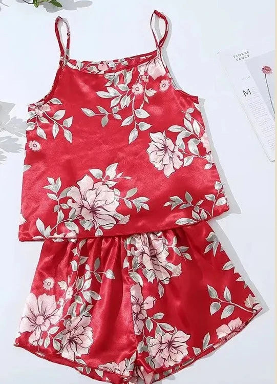 AllureDreams Damen Pyjama Set mit Blumenmuster