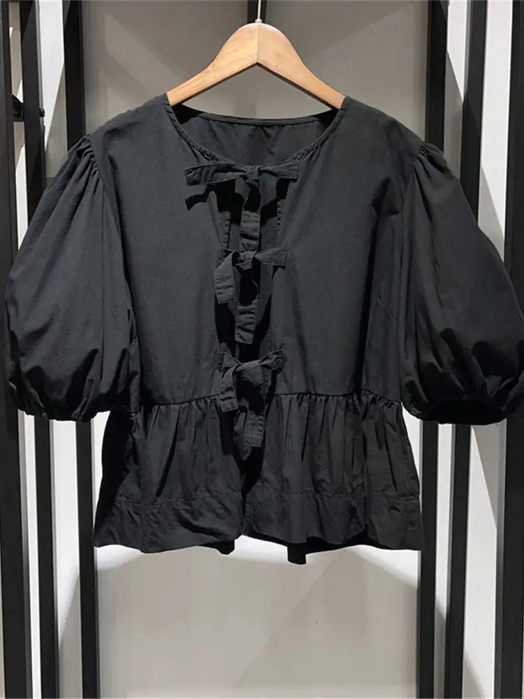 ZomerGlow Damenbluse mit Print und Schleife