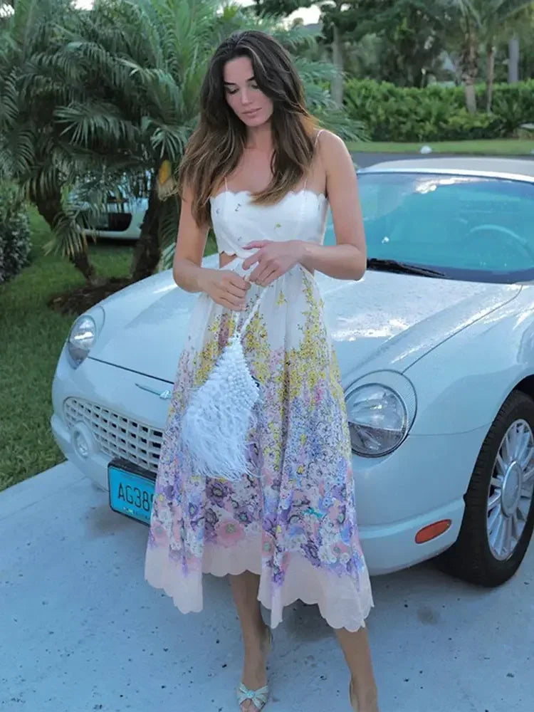 Vestito midi con stampa floreale vivace Leeter
