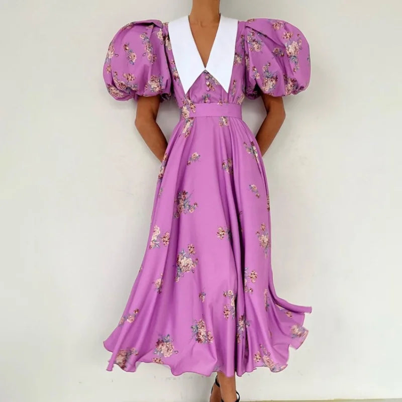 Enchanting Garden Style Floral Print Party Dress