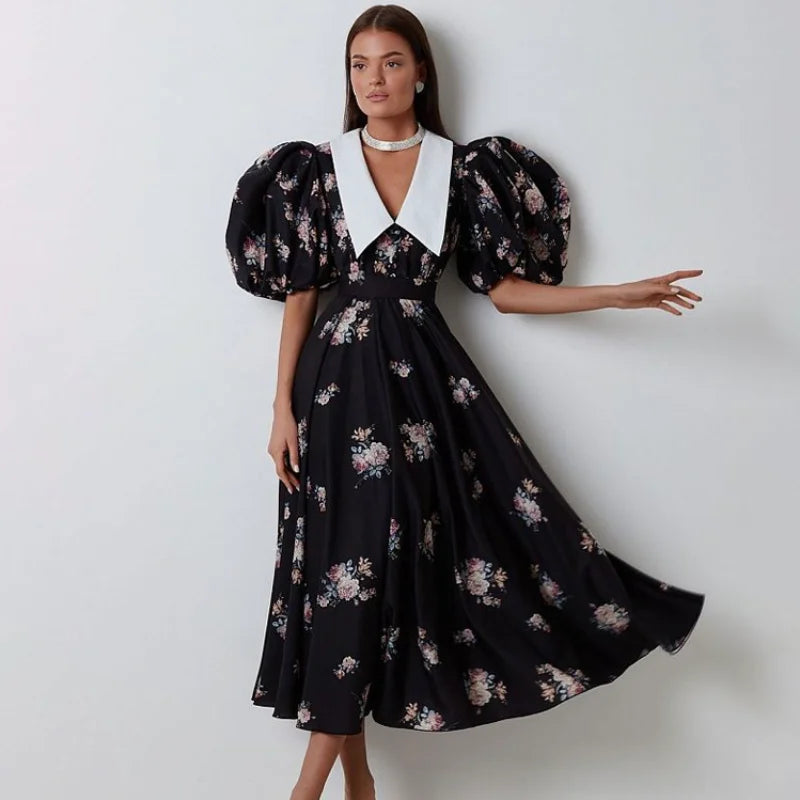 Enchanting Garden Style Floral Print Party Dress
