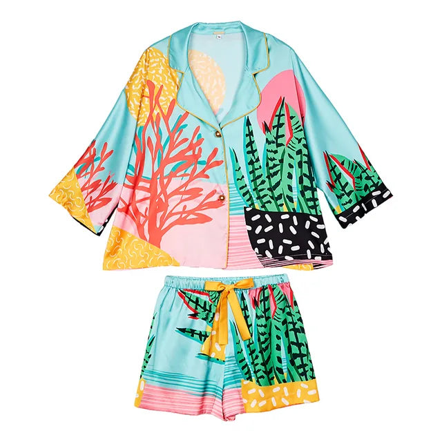 Zomerse Handgetekende Art Tropische Plant Pyjama's