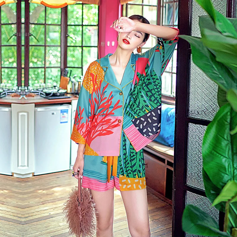 Zomerse Handgetekende Art Tropische Plant Pyjama's