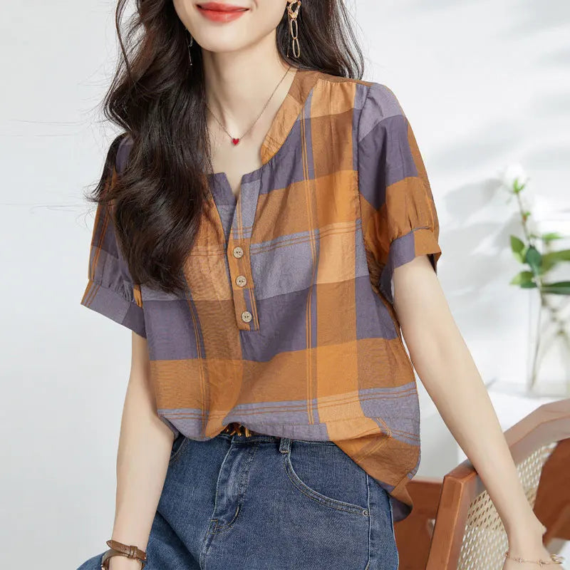 Glamour Chic Zomerse Geruite Blouse