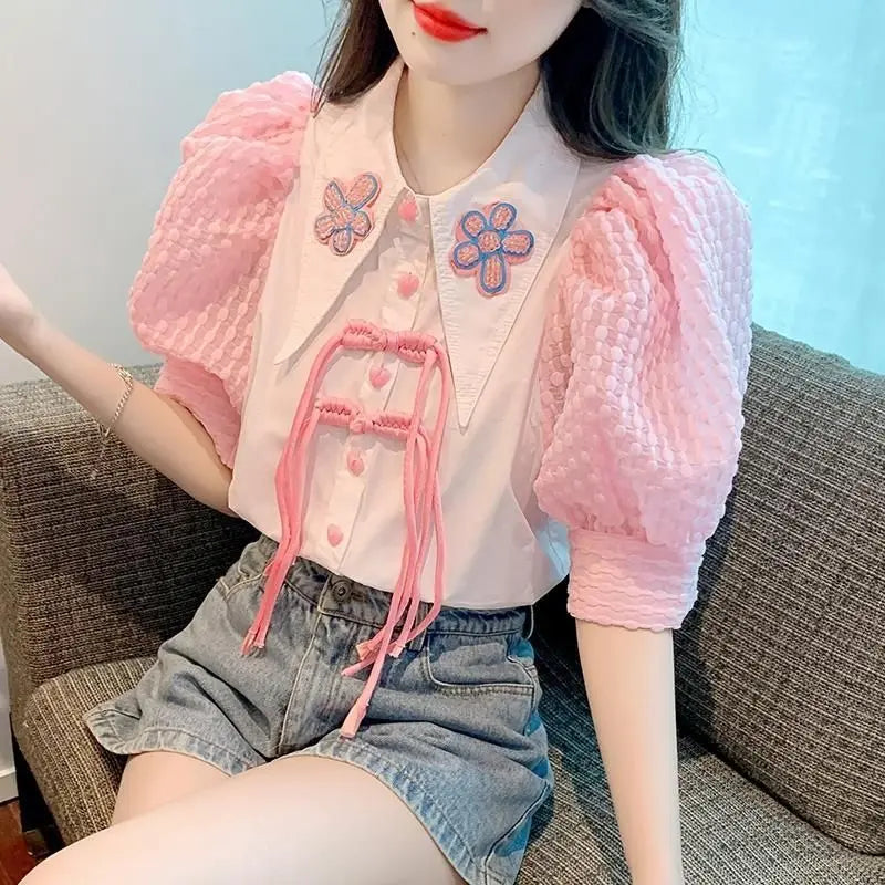 Summer Blouse with Patchwork and Buttons