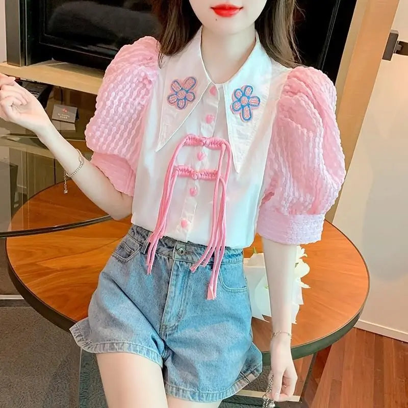 Summer Blouse with Patchwork and Buttons