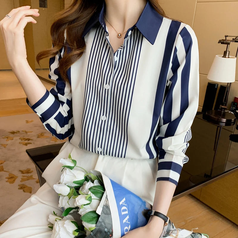 Blauwe Gestreepte Blouse van ChicElegance