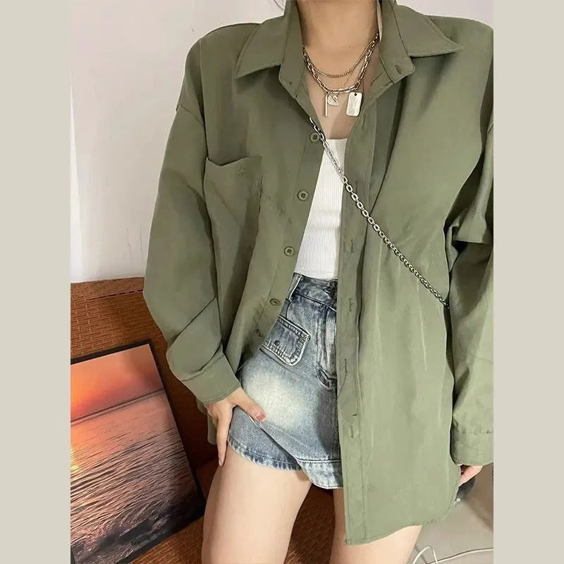 Harajuku grüne Basisbluse