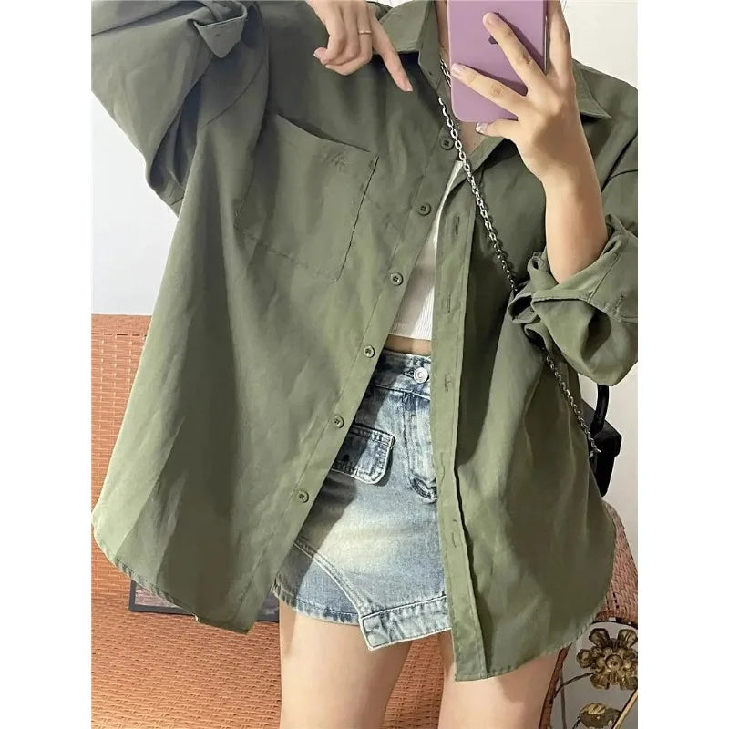 Harajuku grüne Basisbluse