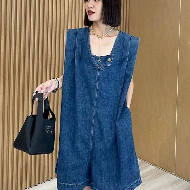 Denim Jumpsuit with Wide Legs