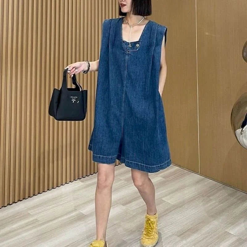 Denim Jumpsuit with Wide Legs