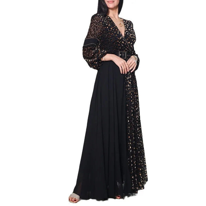 Stylish summer dress with deep V-neck and A-line skirt