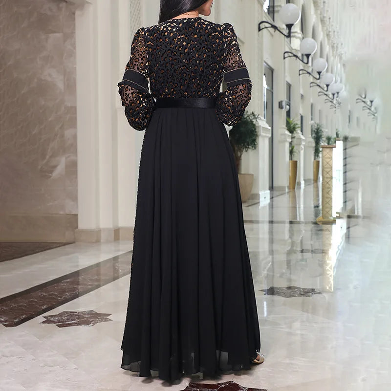 Stylish summer dress with deep V-neck and A-line skirt