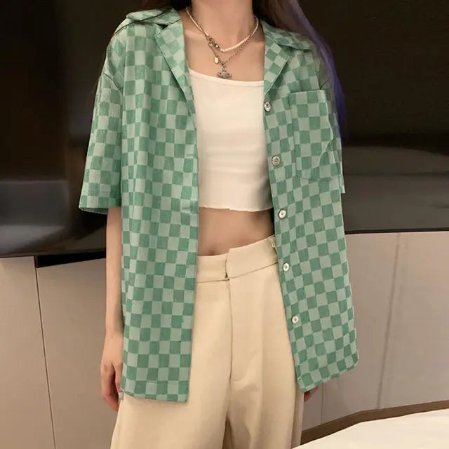 Green Checked Blouse