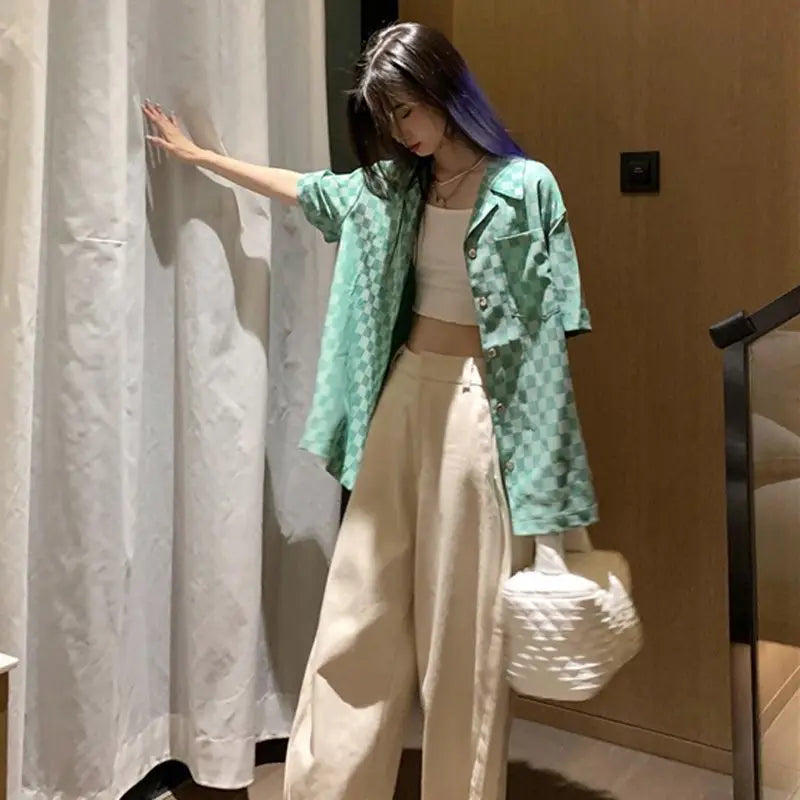 Green Checked Blouse