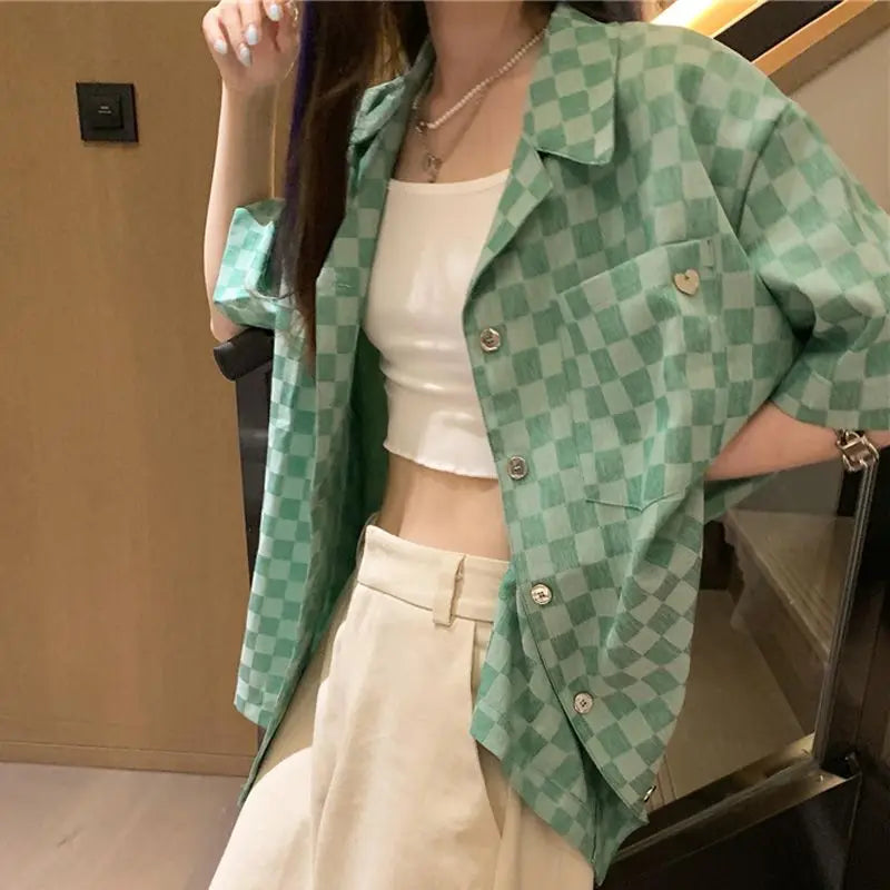 Green Checked Blouse