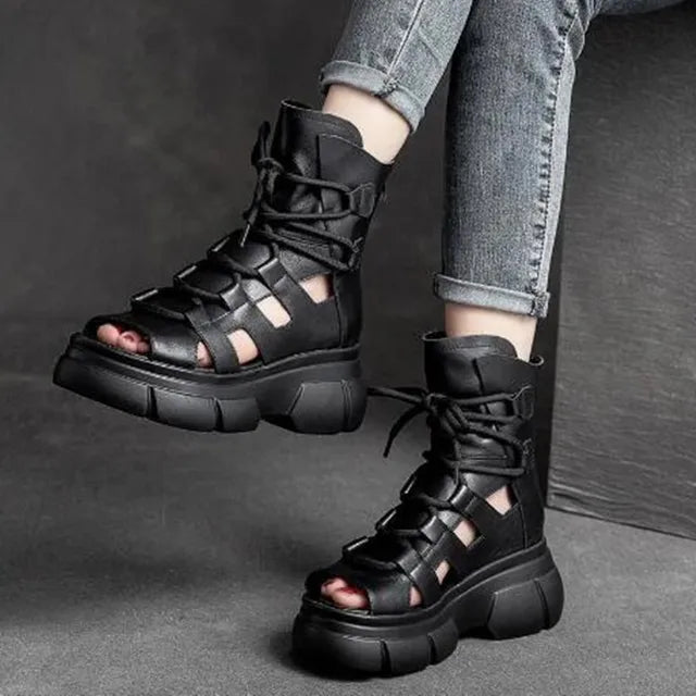 Retro Sandalen van Echt PU Leer voor Vrouwen