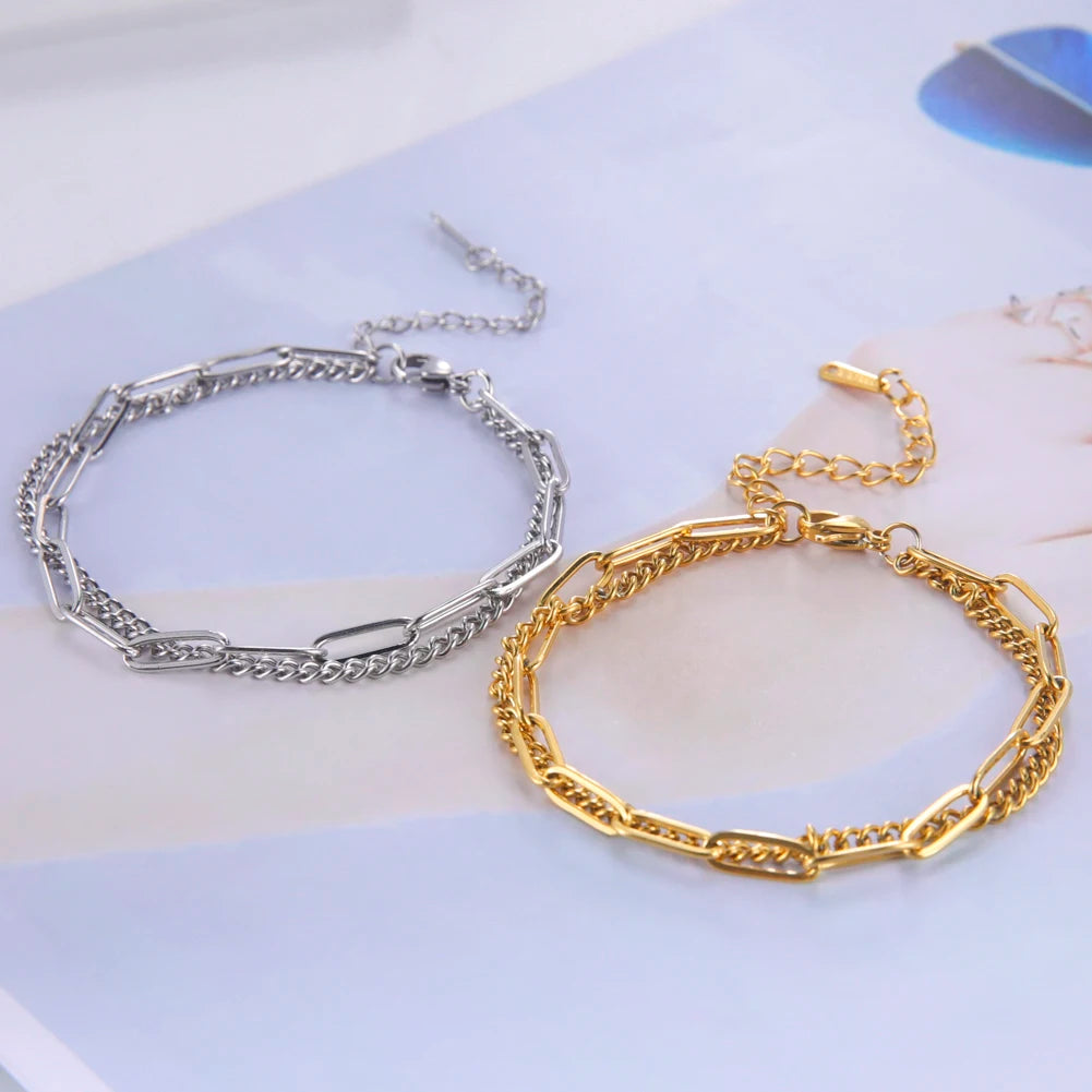GlansGlam Edelstahl Doppelketten Armbänder