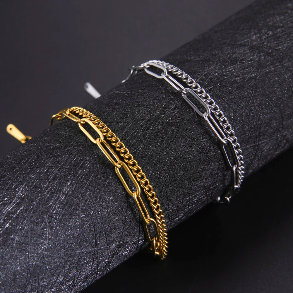 GlansGlam Edelstahl Doppelketten Armbänder