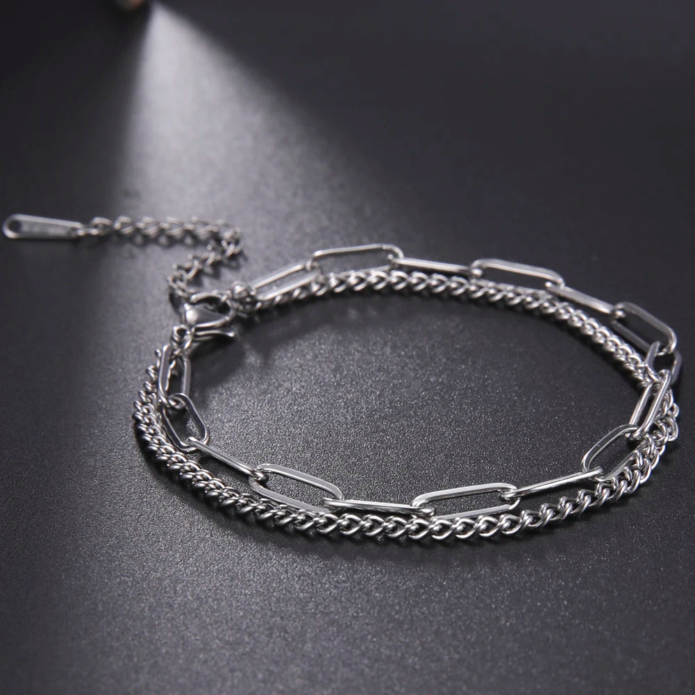 GlansGlam Edelstahl Doppelketten Armbänder