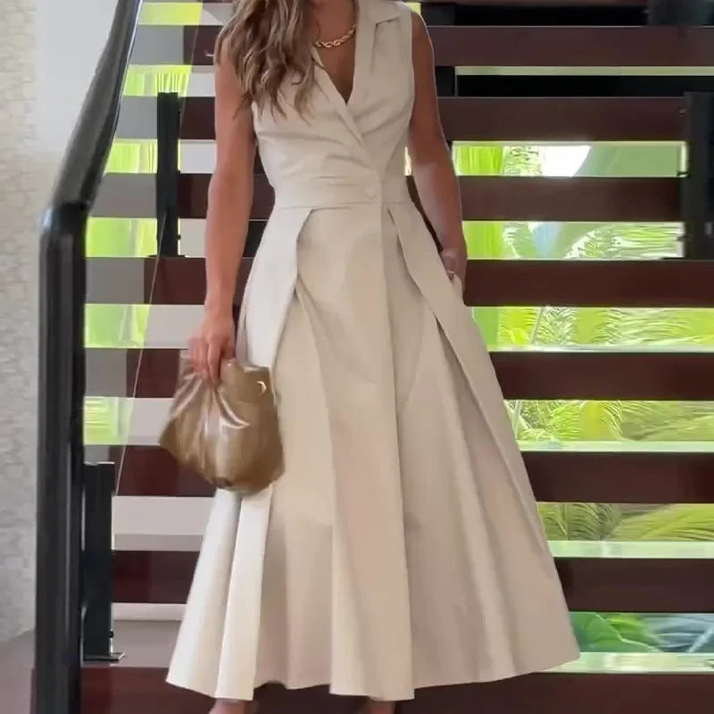 ModeGlorie Einfarbig Ein-Knopf Anzug Kleid