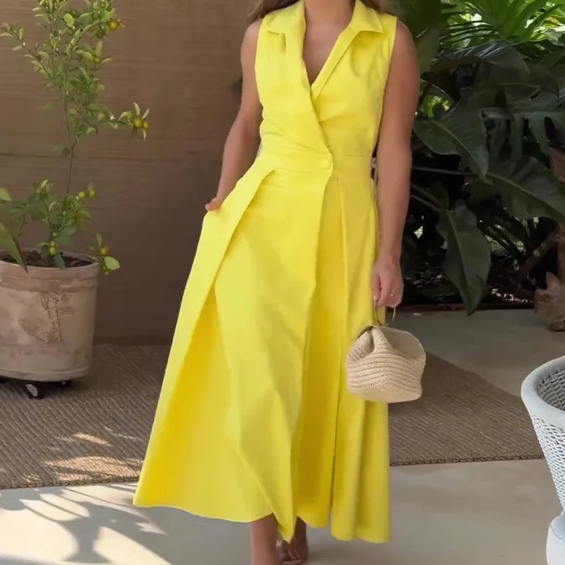 ModeGlorie Einfarbig Ein-Knopf Anzug Kleid