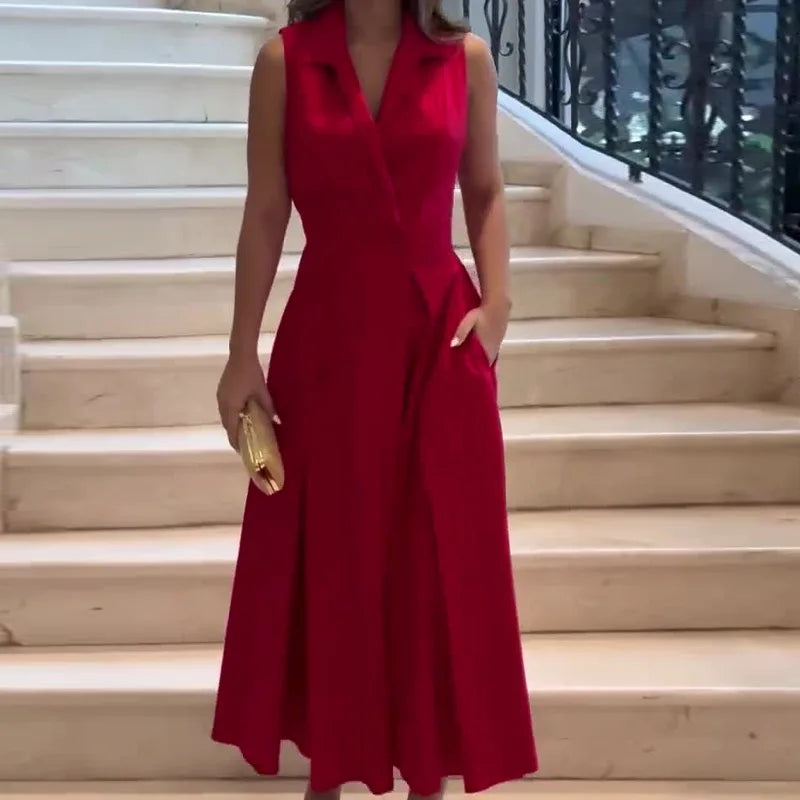 ModeGlorie Einfarbig Ein-Knopf Anzug Kleid