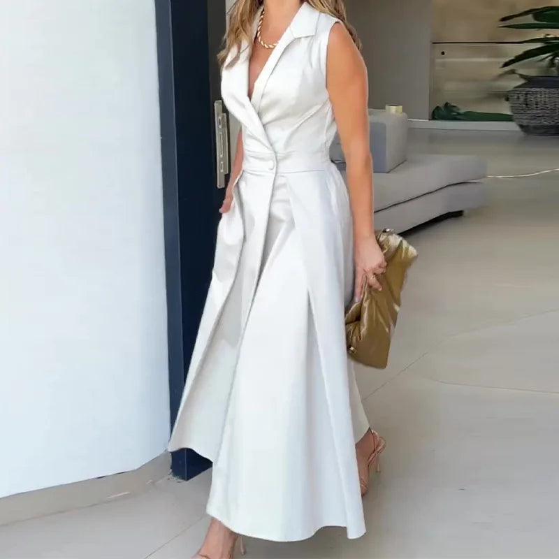 ModeGlorie Einfarbig Ein-Knopf Anzug Kleid
