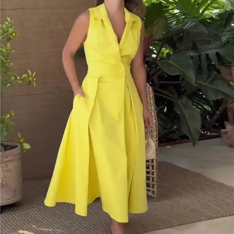 ModeGlorie Einfarbig Ein-Knopf Anzug Kleid