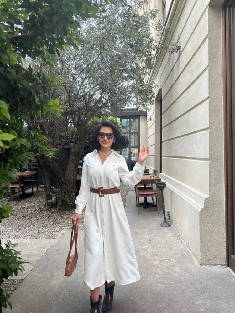LuxeModa Solide Riemzak Maxi Jurk