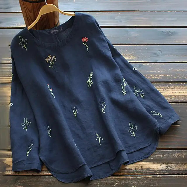 Bestickte Blumenbluse für Frauen mit langen Ärmeln