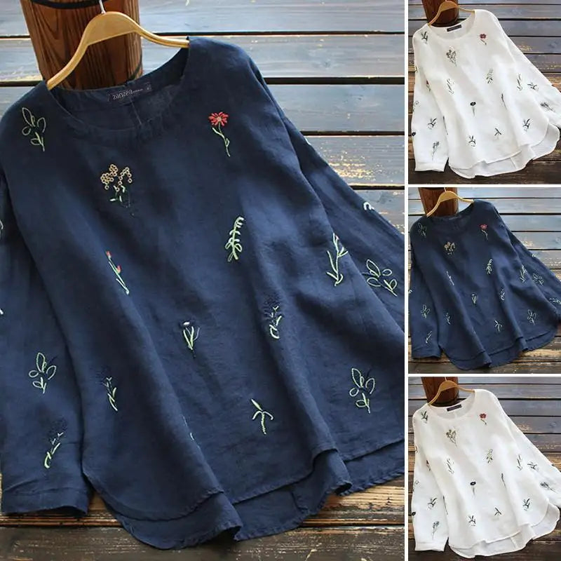 Bestickte Blumenbluse für Frauen mit langen Ärmeln