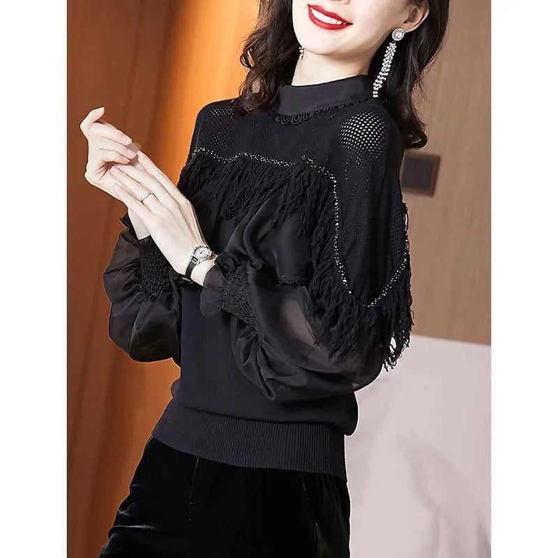 Elegant Spring Blouse with Beads and Tassels