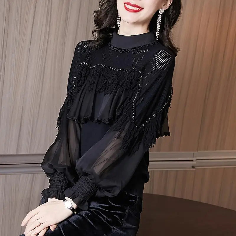 Elegant Spring Blouse with Beads and Tassels