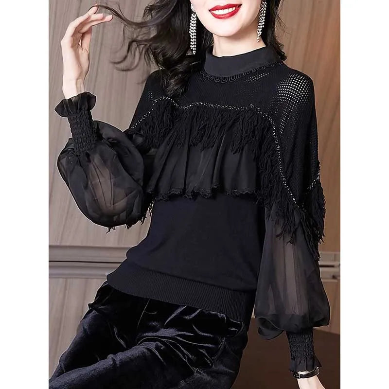 Elegant Spring Blouse with Beads and Tassels